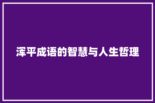 浑平成语的智慧与人生哲理