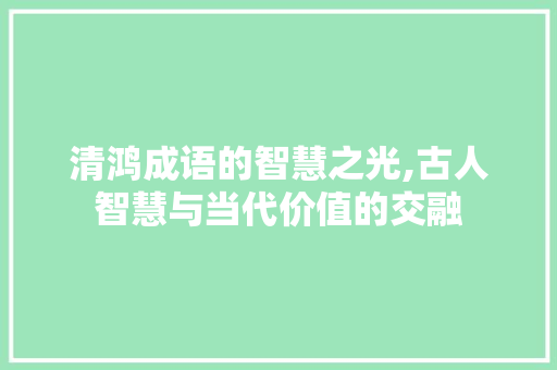 清鸿成语的智慧之光,古人智慧与当代价值的交融