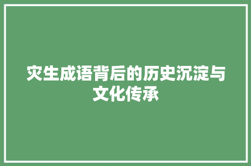 灾生成语背后的历史沉淀与文化传承
