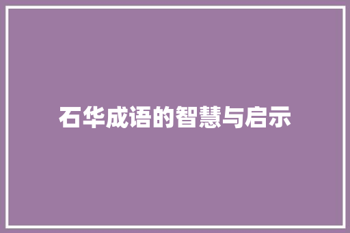 石华成语的智慧与启示