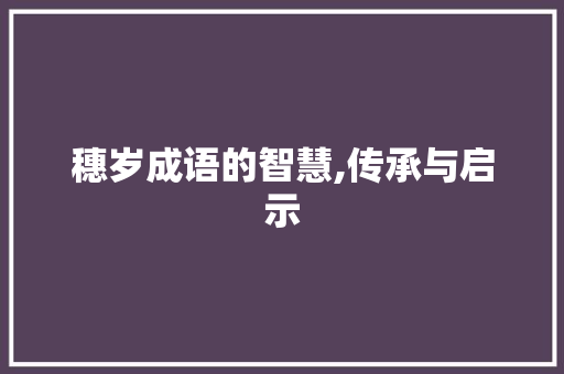 穗岁成语的智慧,传承与启示