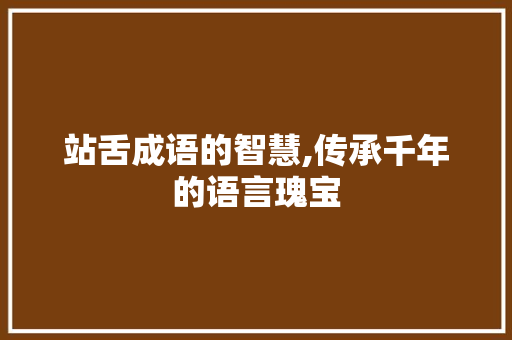 站舌成语的智慧,传承千年的语言瑰宝
