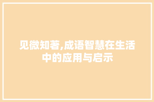 见微知著,成语智慧在生活中的应用与启示