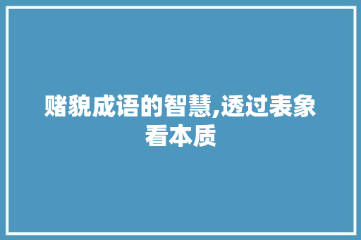 赌貌成语的智慧,透过表象看本质