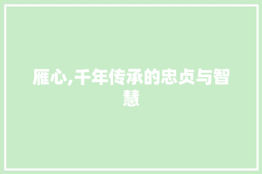 雁心,千年传承的忠贞与智慧
