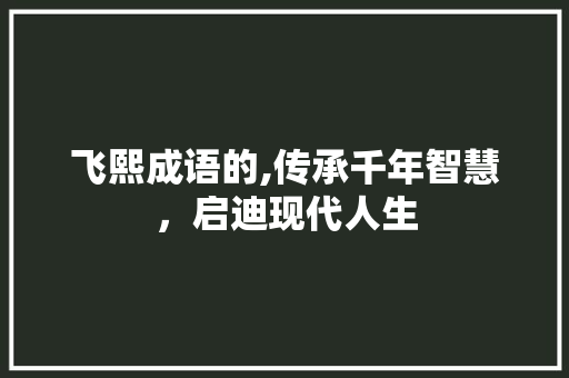 飞熙成语的,传承千年智慧，启迪现代人生
