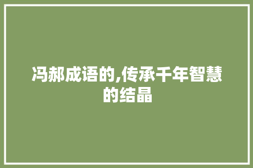 冯郝成语的,传承千年智慧的结晶