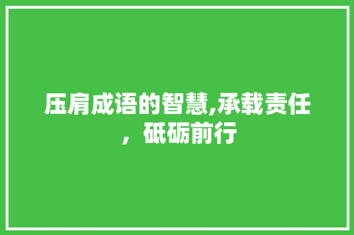 压肩成语的智慧,承载责任，砥砺前行 生活随笔