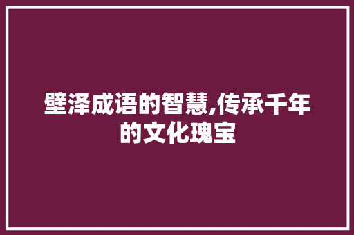 壁泽成语的智慧,传承千年的文化瑰宝