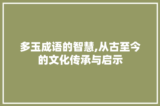 多玉成语的智慧,从古至今的文化传承与启示