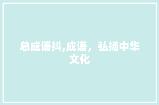 总成语抖,成语，弘扬中华文化