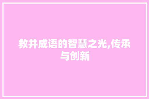 救井成语的智慧之光,传承与创新