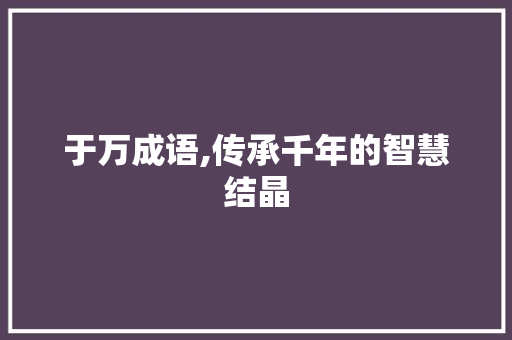 于万成语,传承千年的智慧结晶