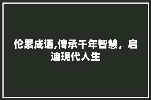 伦累成语,传承千年智慧，启迪现代人生
