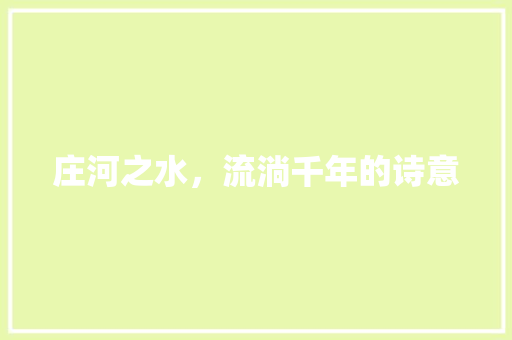 庄河之水，流淌千年的诗意