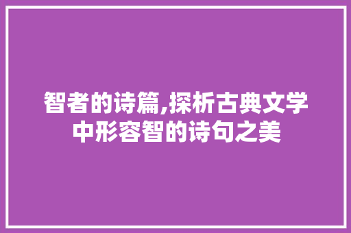 智者的诗篇,探析古典文学中形容智的诗句之美
