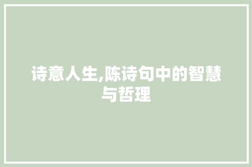 诗意人生,陈诗句中的智慧与哲理 生活类
