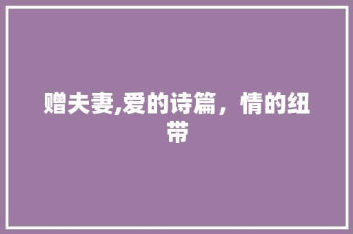 赠夫妻,爱的诗篇，情的纽带