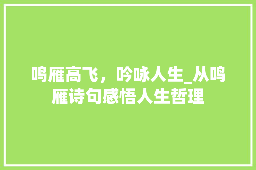 鸣雁高飞，吟咏人生_从鸣雁诗句感悟人生哲理