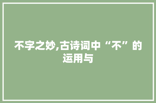 不字之妙,古诗词中“不”的运用与