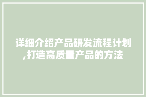 详细介绍产品研发流程计划,打造高质量产品的方法