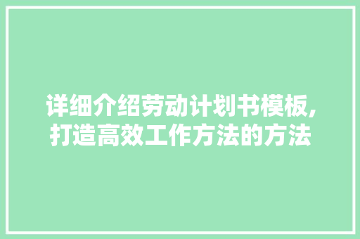 详细介绍劳动计划书模板,打造高效工作方法的方法