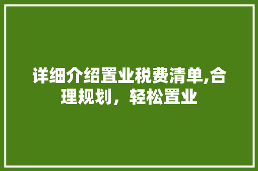 详细介绍置业税费清单,合理规划，轻松置业 生活随笔