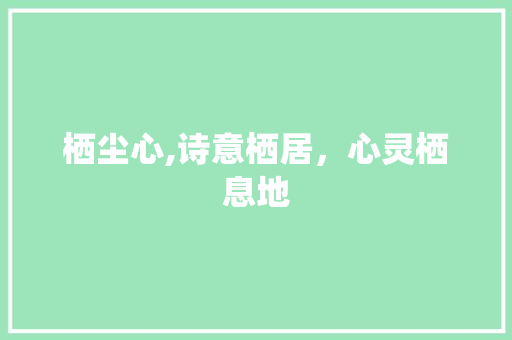 栖尘心,诗意栖居，心灵栖息地