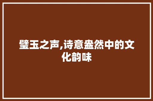 璧玉之声,诗意盎然中的文化韵味
