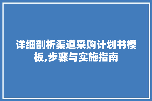 详细剖析渠道采购计划书模板,步骤与实施指南