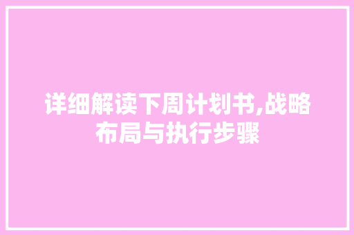 详细解读下周计划书,战略布局与执行步骤