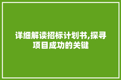 详细解读招标计划书,探寻项目成功的关键