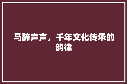 马蹄声声，千年文化传承的韵律