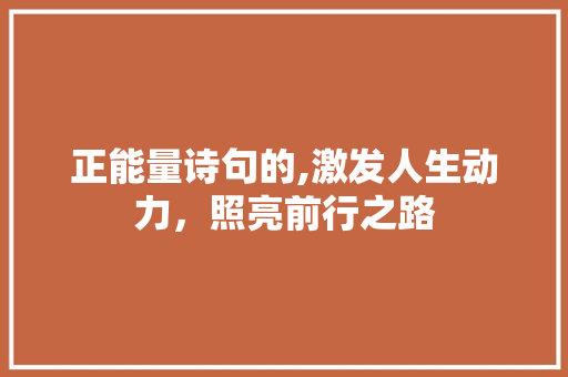 正能量诗句的,激发人生动力，照亮前行之路