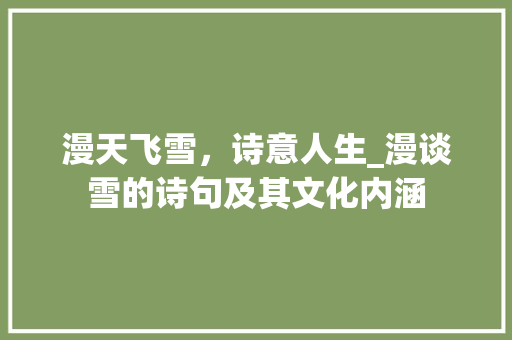 漫天飞雪，诗意人生_漫谈雪的诗句及其文化内涵