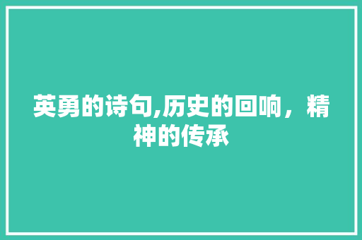 英勇的诗句,历史的回响，精神的传承