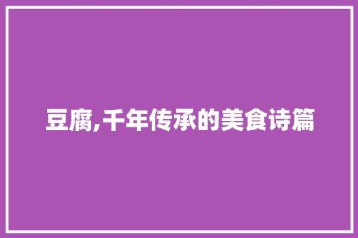 豆腐,千年传承的美食诗篇