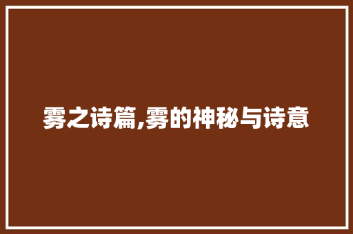 雾之诗篇,雾的神秘与诗意