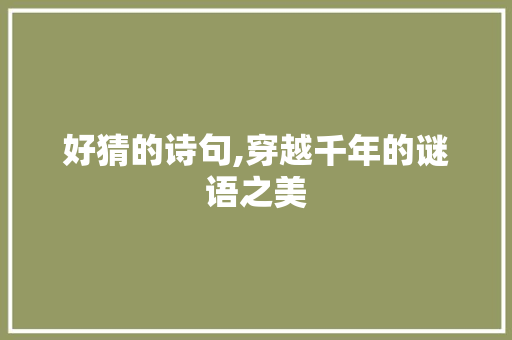 好猜的诗句,穿越千年的谜语之美