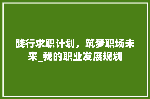 践行求职计划，筑梦职场未来_我的职业发展规划
