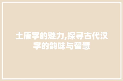 土唐字的魅力,探寻古代汉字的韵味与智慧