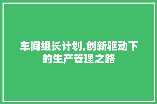 车间组长计划,创新驱动下的生产管理之路 生活类