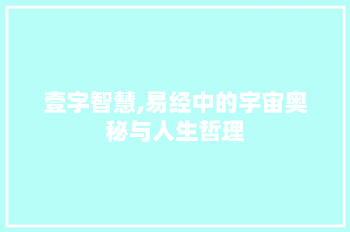 壹字智慧,易经中的宇宙奥秘与人生哲理