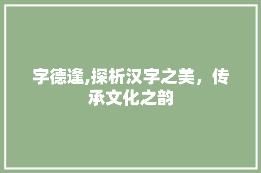 字德逢,探析汉字之美，传承文化之韵