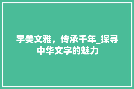 字美文雅，传承千年_探寻中华文字的魅力