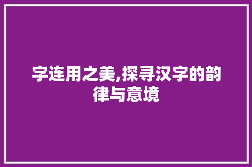 字连用之美,探寻汉字的韵律与意境
