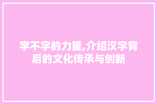 学不字的力量,介绍汉字背后的文化传承与创新