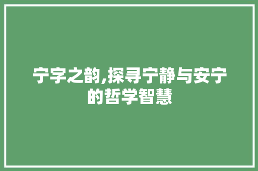 宁字之韵,探寻宁静与安宁的哲学智慧