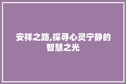 安祥之路,探寻心灵宁静的智慧之光