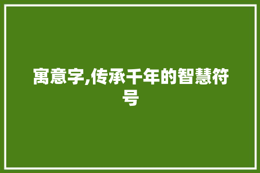 寓意字,传承千年的智慧符号